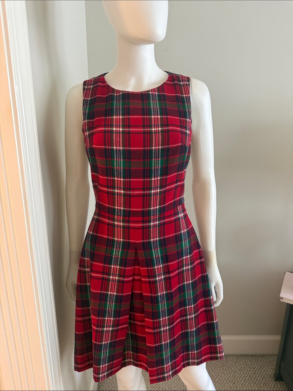 Vineyard Vines Classic Red Plaid Sleeveless Fit-and-Flare Dress
